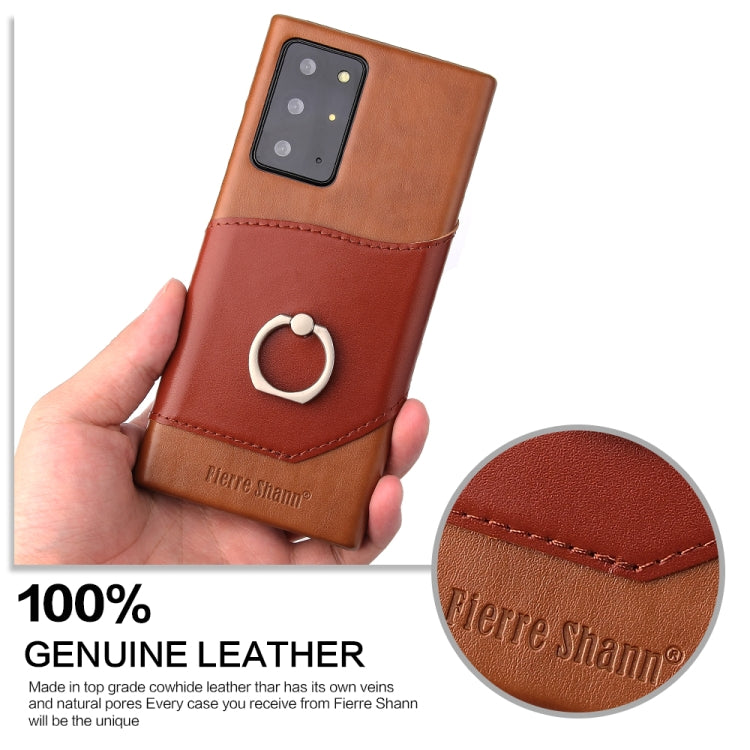 For Samsung Galaxy Note 20 Ultra Fierre Shann Oil Wax Texture Genuine Leather Back Cover Case with 360 Degree Rotation Holder & Card Slot(Light Brown+Dark Brown) Eurekaonline