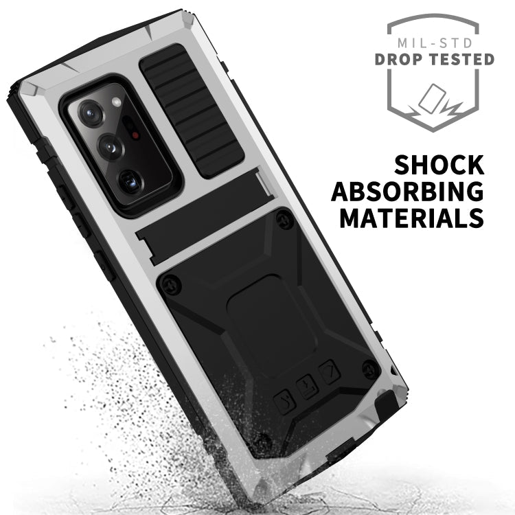 For Samsung Galaxy Note 20 Ultra R-JUST Shockproof Waterproof Dust-proof Metal + Silicone Protective Case with Holder(Silver) Eurekaonline