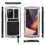 For Samsung Galaxy Note 20 Ultra R-JUST Shockproof Waterproof Dust-proof Metal + Silicone Protective Case with Holder(Silver) Eurekaonline