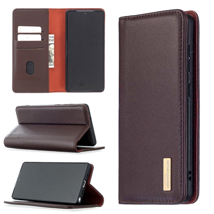 For Samsung Galaxy Note20 2 in 1 Detachable Magnetic Horizontal Flip Genuine Leather Case with Holder & Card Slots & Wallet(Dark Brown) Eurekaonline