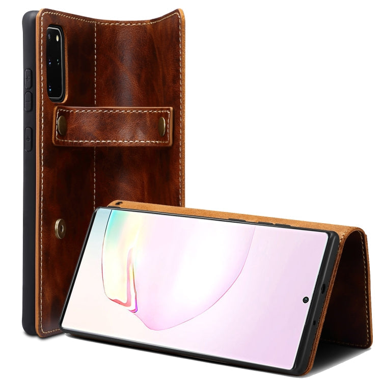 For Samsung Galaxy Note20 Denior Oil Wax Cowhide DK Magnetic Button Leather Phone Case(Brown) Eurekaonline