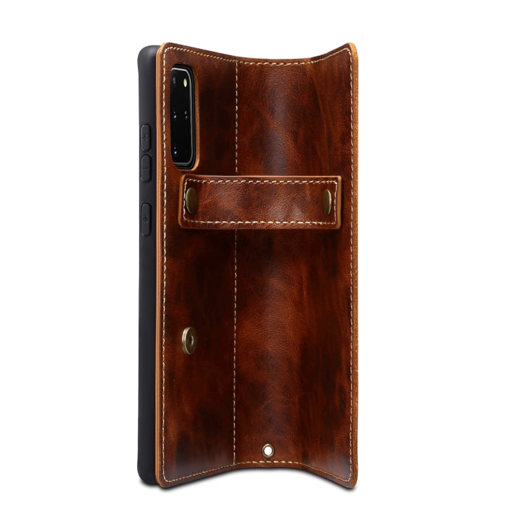 For Samsung Galaxy Note20 Denior Oil Wax Cowhide DK Magnetic Button Leather Phone Case(Brown) Eurekaonline