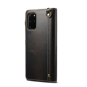For Samsung Galaxy Note20 Denior Oil Wax Cowhide Magnetic Button Genuine Leather Case(Black) Eurekaonline