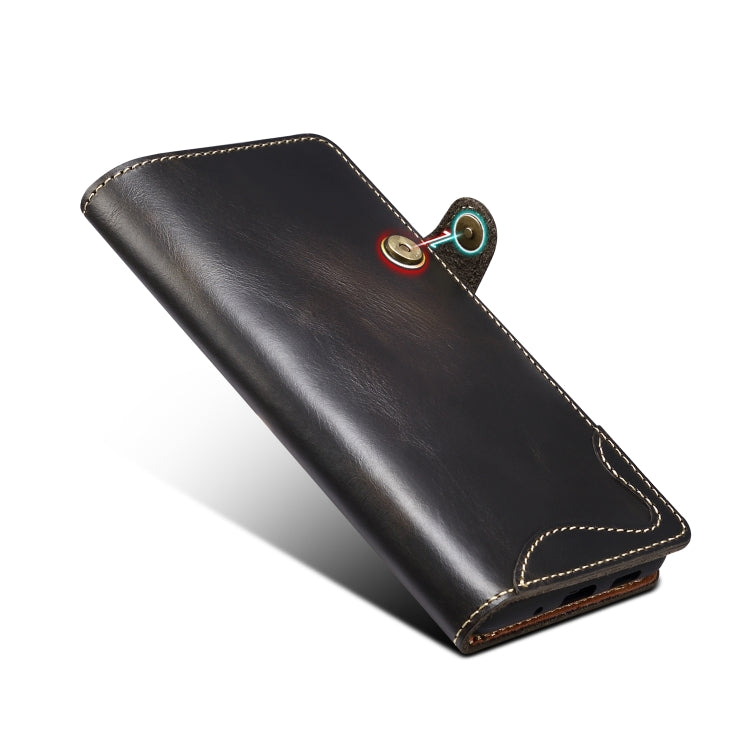 For Samsung Galaxy Note20 Denior Oil Wax Cowhide Magnetic Button Genuine Leather Case(Black) Eurekaonline