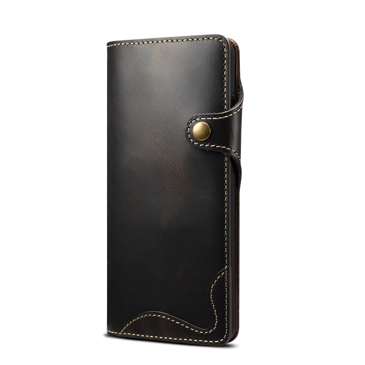 For Samsung Galaxy Note20 Denior Oil Wax Cowhide Magnetic Button Genuine Leather Case(Black) Eurekaonline