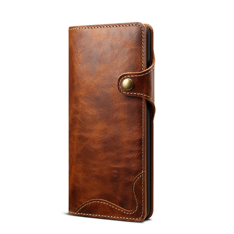 For Samsung Galaxy Note20 Denior Oil Wax Cowhide Magnetic Button Genuine Leather Case(Brown) Eurekaonline