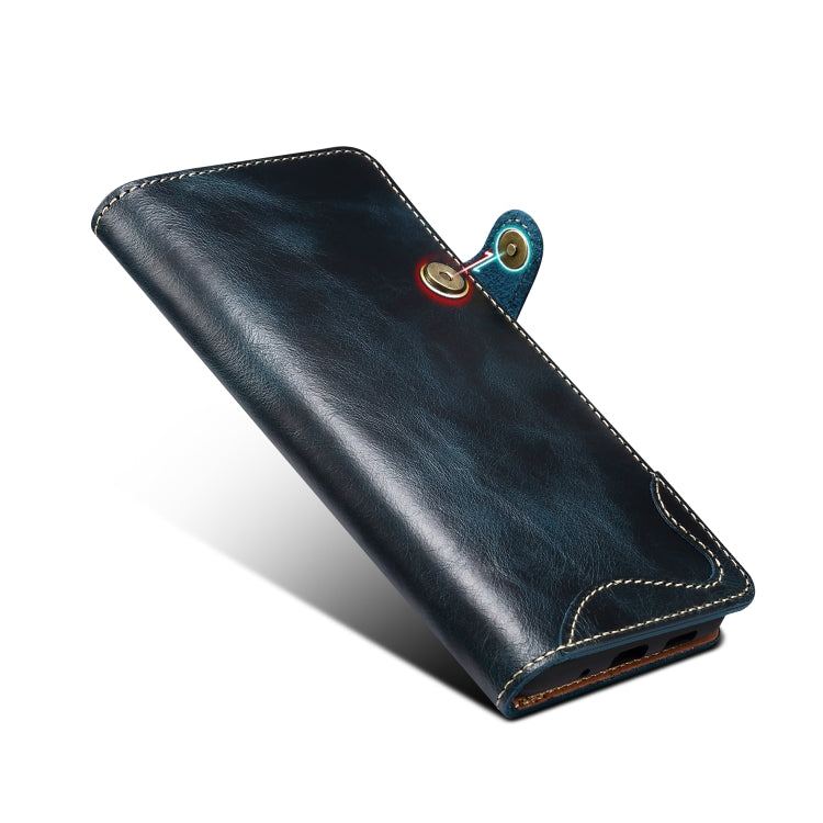 For Samsung Galaxy Note20 Denior Oil Wax Cowhide Magnetic Button Genuine Leather Case(Dark Blue) Eurekaonline