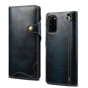 For Samsung Galaxy Note20 Denior Oil Wax Cowhide Magnetic Button Genuine Leather Case(Dark Blue) Eurekaonline