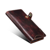 For Samsung Galaxy Note20 Denior Oil Wax Cowhide Magnetic Button Genuine Leather Case(Dark Red) Eurekaonline