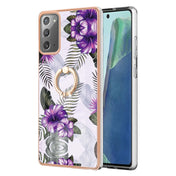 For Samsung Galaxy Note20 Electroplating IMD TPU Phone Case with Ring(Purple Flower) Eurekaonline