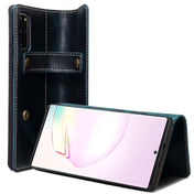 For Samsung Galaxy Note20 Ultra Denior Oil Wax Cowhide DK Magnetic Button Leather Phone Case(Dark Blue) Eurekaonline