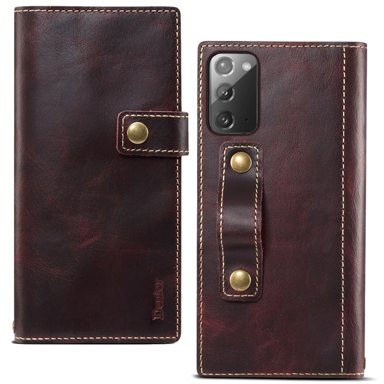 For Samsung Galaxy Note20 Ultra Denior Oil Wax Cowhide DK Magnetic Button Leather Phone Case(Dark Red) Eurekaonline