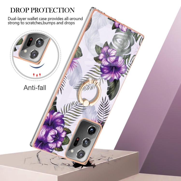 For Samsung Galaxy Note20 Ultra Electroplating IMD TPU Phone Case with Ring(Purple Flower) Eurekaonline