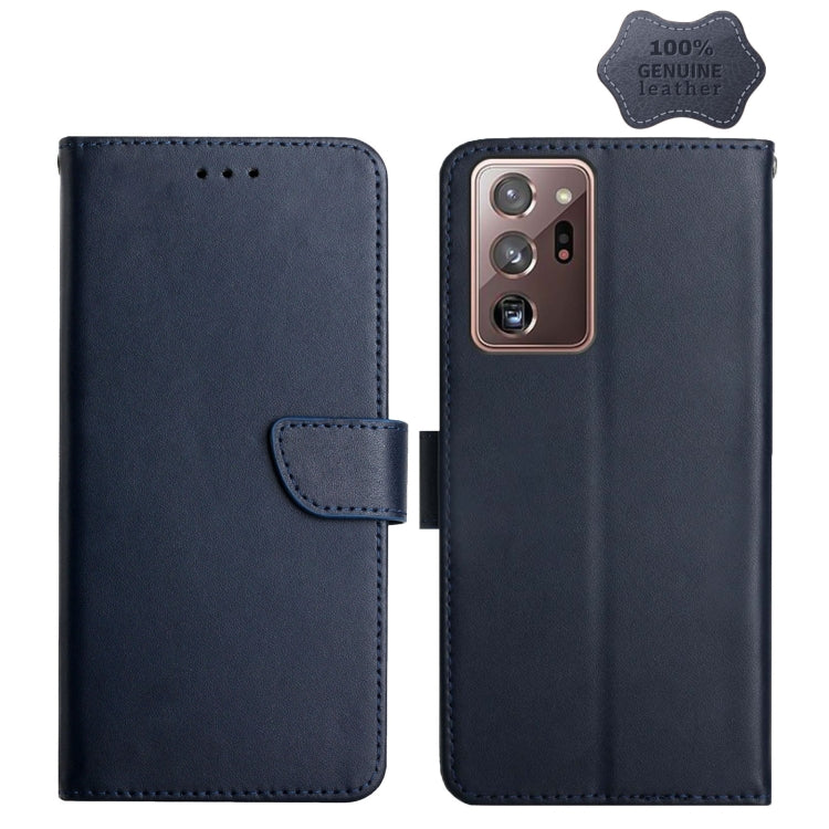 For Samsung Galaxy Note20 Ultra Genuine Leather Fingerprint-proof Horizontal Flip Phone Case(Blue) Eurekaonline