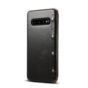 For Samsung Galaxy S10+ Denior Oil Wax Top Layer Cowhide Simple Flip Leather Case(Black) Eurekaonline