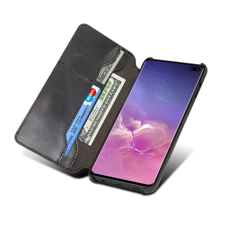 For Samsung Galaxy S10+ Denior Oil Wax Top Layer Cowhide Simple Flip Leather Case(Black) Eurekaonline