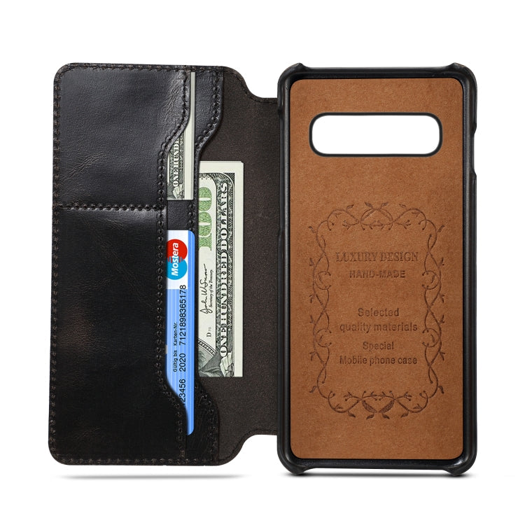 For Samsung Galaxy S10+ Denior Oil Wax Top Layer Cowhide Simple Flip Leather Case(Black) Eurekaonline