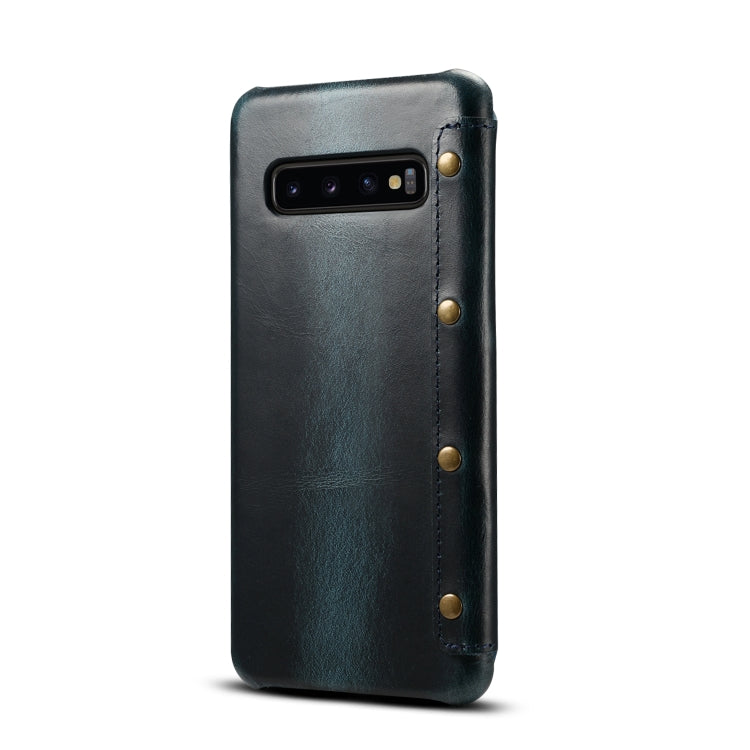 For Samsung Galaxy S10+ Denior Oil Wax Top Layer Cowhide Simple Flip Leather Case(Dark Blue) Eurekaonline