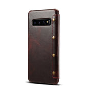 For Samsung Galaxy S10+ Denior Oil Wax Top Layer Cowhide Simple Flip Leather Case(Dark Red) Eurekaonline