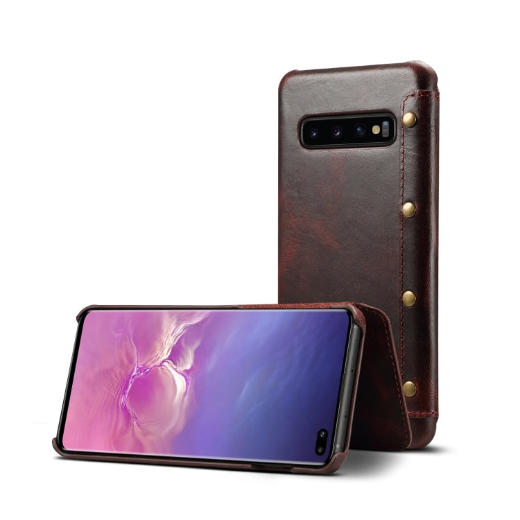 For Samsung Galaxy S10+ Denior Oil Wax Top Layer Cowhide Simple Flip Leather Case(Dark Red) Eurekaonline