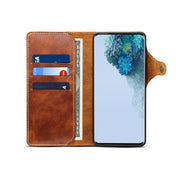 For Samsung Galaxy S20+ Denior Oil Wax Cowhide Magnetic Button Genuine Leather Case(Brown) Eurekaonline