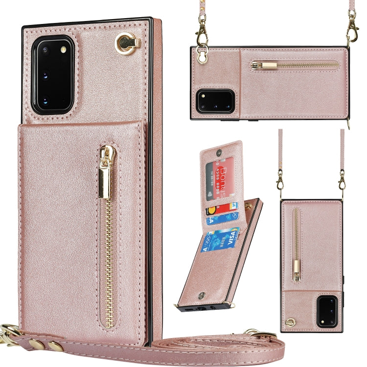 For Samsung Galaxy S20 FE 5G Cross-body Zipper Square TPU+PU Back Cover Case with Holder & Card Slots & Wallet & Strap(Rose Gold) Eurekaonline