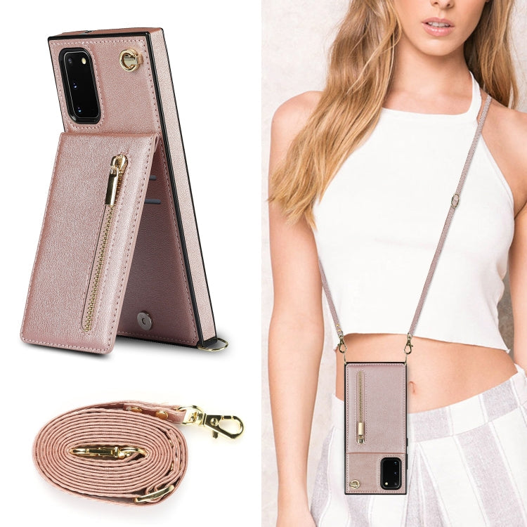 For Samsung Galaxy S20 FE 5G Cross-body Zipper Square TPU+PU Back Cover Case with Holder & Card Slots & Wallet & Strap(Rose Gold) Eurekaonline