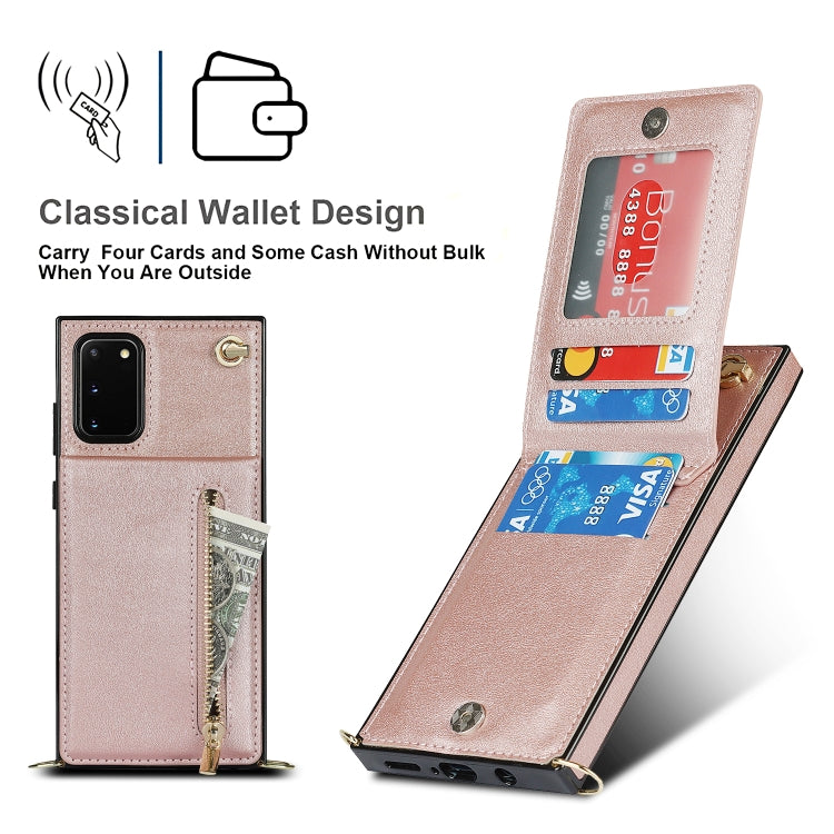 For Samsung Galaxy S20 FE 5G Cross-body Zipper Square TPU+PU Back Cover Case with Holder & Card Slots & Wallet & Strap(Rose Gold) Eurekaonline
