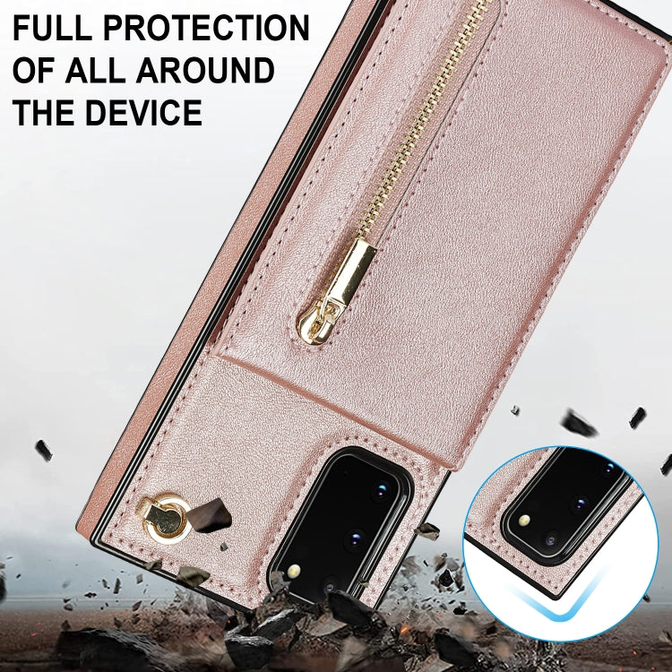 For Samsung Galaxy S20 FE 5G Cross-body Zipper Square TPU+PU Back Cover Case with Holder & Card Slots & Wallet & Strap(Rose Gold) Eurekaonline