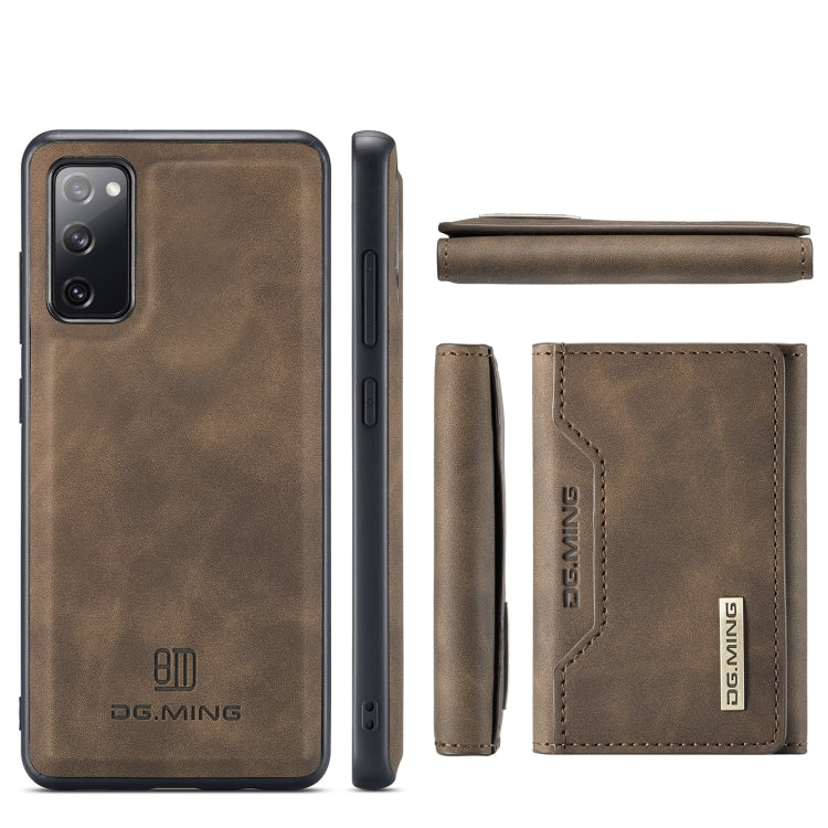 For Samsung Galaxy S20 FE DG.MING M2 Series 3-Fold Multi Card Bag + Magnetic Back Cover Shockproof Case with Wallet & Holder Function(Coffee) Eurekaonline