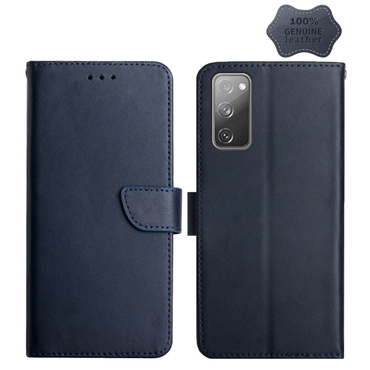 For Samsung Galaxy S20 FE Genuine Leather Fingerprint-proof Horizontal Flip Phone Case(Blue) Eurekaonline
