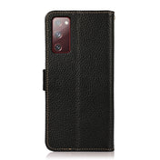 For Samsung Galaxy S20 FE KHAZNEH Side-Magnetic Litchi Genuine Leather RFID Phone Case(Black) Eurekaonline