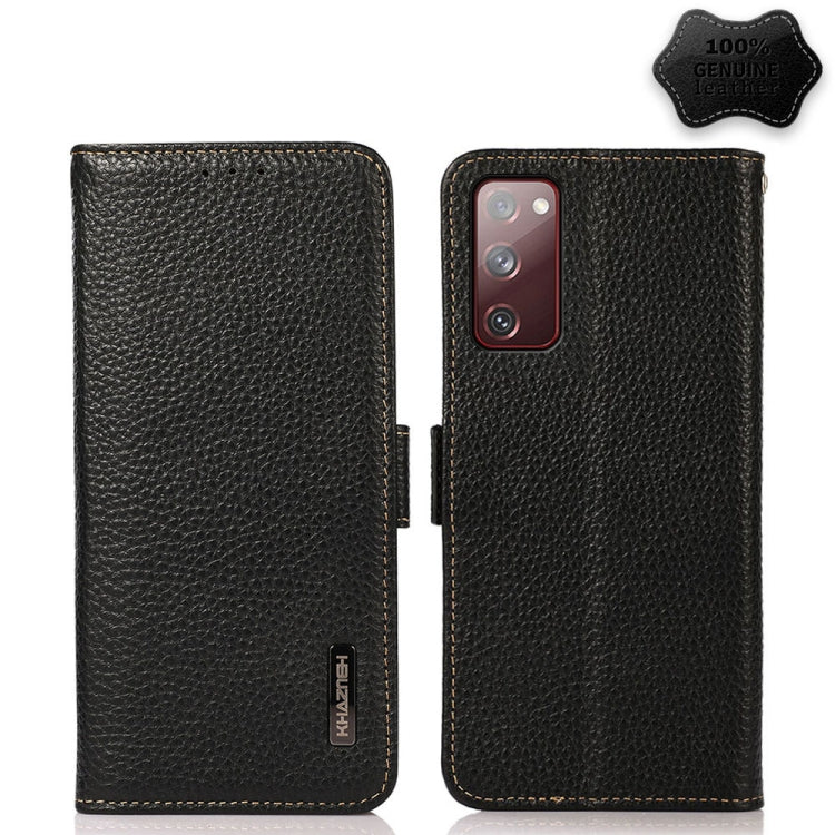 For Samsung Galaxy S20 FE KHAZNEH Side-Magnetic Litchi Genuine Leather RFID Phone Case(Black) Eurekaonline