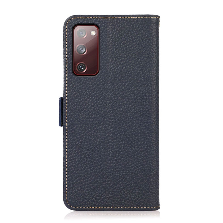 For Samsung Galaxy S20 FE KHAZNEH Side-Magnetic Litchi Genuine Leather RFID Phone Case(Blue) Eurekaonline