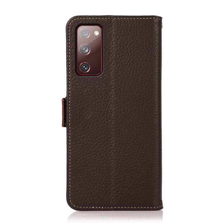 For Samsung Galaxy S20 FE KHAZNEH Side-Magnetic Litchi Genuine Leather RFID Phone Case(Brown) Eurekaonline