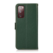 For Samsung Galaxy S20 FE KHAZNEH Side-Magnetic Litchi Genuine Leather RFID Phone Case(Green) Eurekaonline