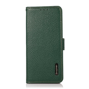 For Samsung Galaxy S20 FE KHAZNEH Side-Magnetic Litchi Genuine Leather RFID Phone Case(Green) Eurekaonline