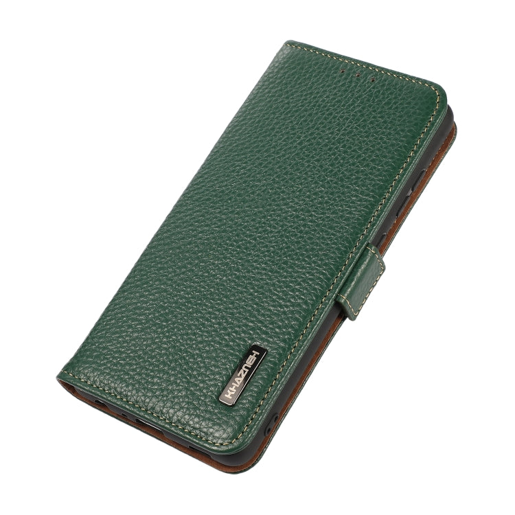 For Samsung Galaxy S20 FE KHAZNEH Side-Magnetic Litchi Genuine Leather RFID Phone Case(Green) Eurekaonline