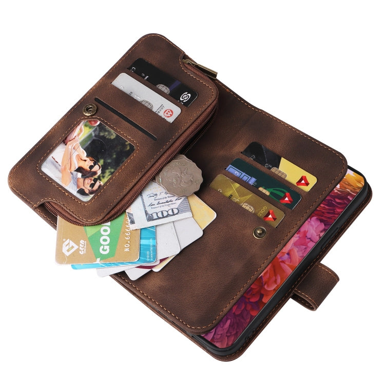 For Samsung Galaxy S20 FE Multifunctional Card Slot Zipper Wallet Leather Phone Case(Brown) Eurekaonline