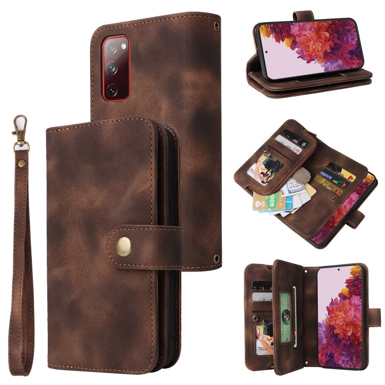 For Samsung Galaxy S20 FE Multifunctional Card Slot Zipper Wallet Leather Phone Case(Brown) Eurekaonline