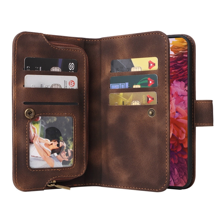 For Samsung Galaxy S20 FE Multifunctional Card Slot Zipper Wallet Leather Phone Case(Brown) Eurekaonline