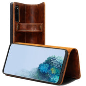 For Samsung Galaxy S20 Ultra Denior Oil Wax Cowhide DK Magnetic Button Leather Phone Case(Brown) Eurekaonline