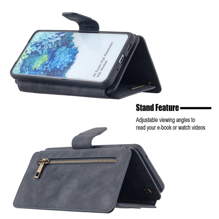 For Samsung Galaxy S20 Ultra Detachable Frosted Magnetic Horizontal Flip PU Leather Case with Card Slots & Holder & Zipper Wallet & Photo Frame(Black Blue) Eurekaonline