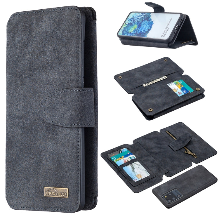 For Samsung Galaxy S20 Ultra Detachable Frosted Magnetic Horizontal Flip PU Leather Case with Card Slots & Holder & Zipper Wallet & Photo Frame(Black Blue) Eurekaonline