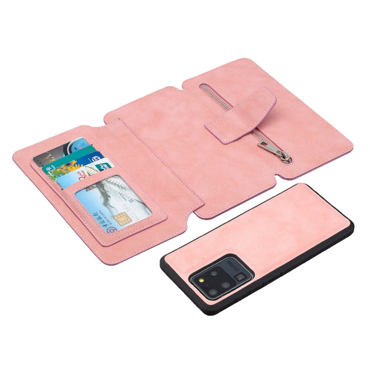 For Samsung Galaxy S20 Ultra Detachable Frosted Magnetic Horizontal Flip PU Leather Case with Card Slots & Holder & Zipper Wallet & Photo Frame(Pink) Eurekaonline