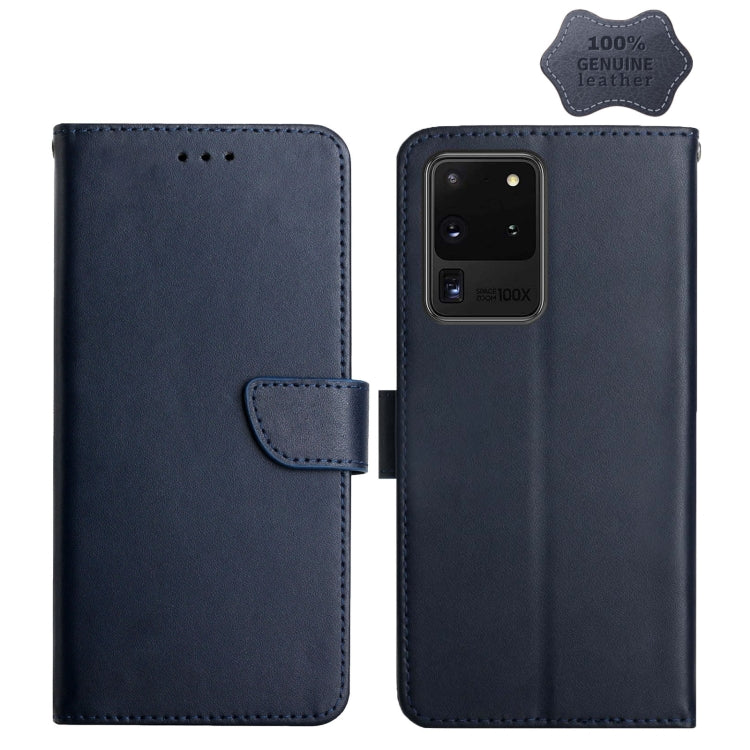For Samsung Galaxy S20 Ultra Genuine Leather Fingerprint-proof Horizontal Flip Phone Case(Blue) Eurekaonline
