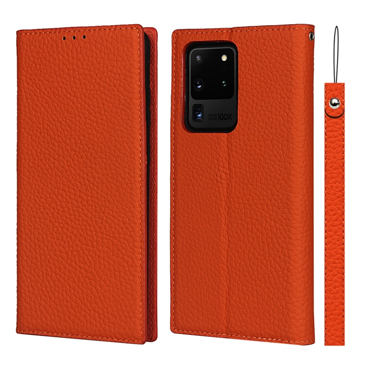 For Samsung Galaxy S20 Ultra Litchi Genuine Leather Phone Case (Orange) Eurekaonline