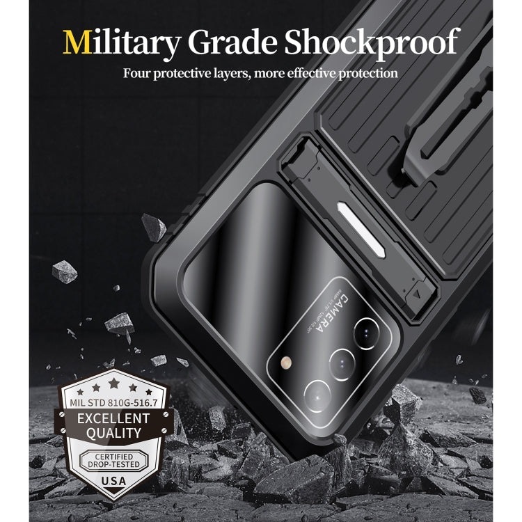 For Samsung Galaxy S21 5G Armor Shockproof Splash-proof Dust-proof Phone Case with Holder(Black) Eurekaonline