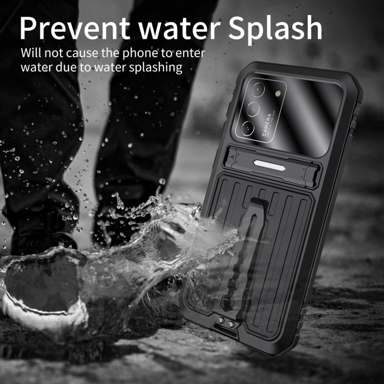 For Samsung Galaxy S21 5G Armor Shockproof Splash-proof Dust-proof Phone Case with Holder(Black) Eurekaonline