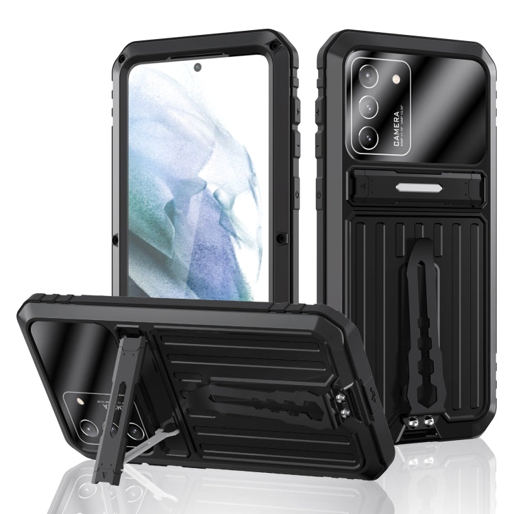 For Samsung Galaxy S21 5G Armor Shockproof Splash-proof Dust-proof Phone Case with Holder(Black) Eurekaonline